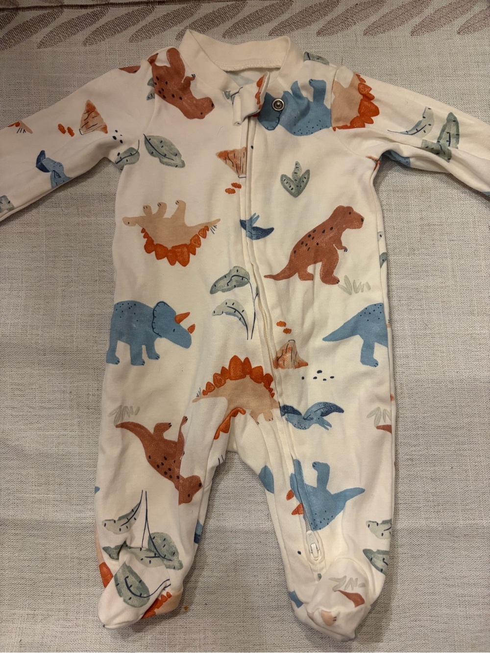 Carter's Cream Dino Print Footed One-Piece in Blue and Rust